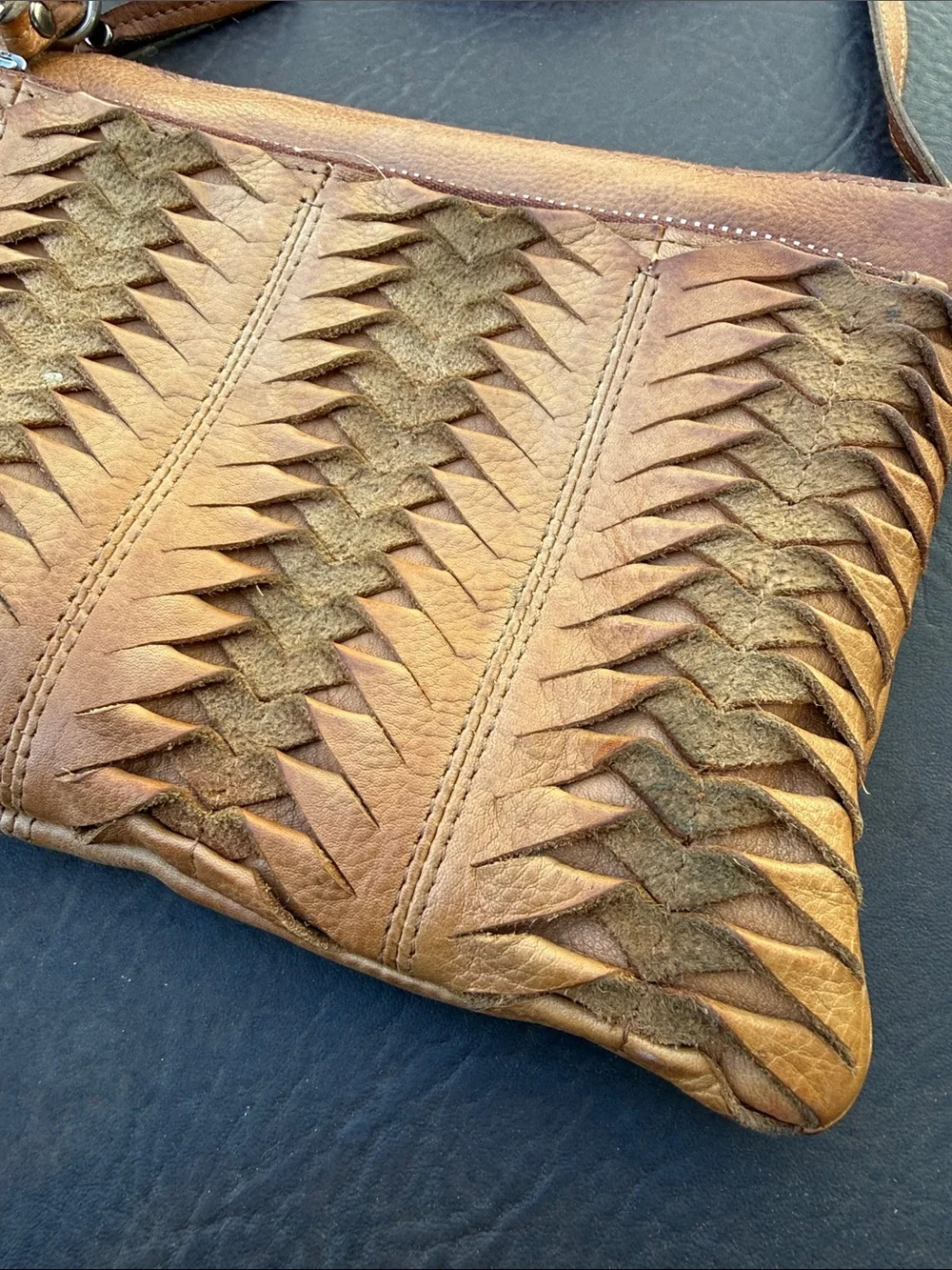 latico Tan Woven Leather Crossbody Bag purse